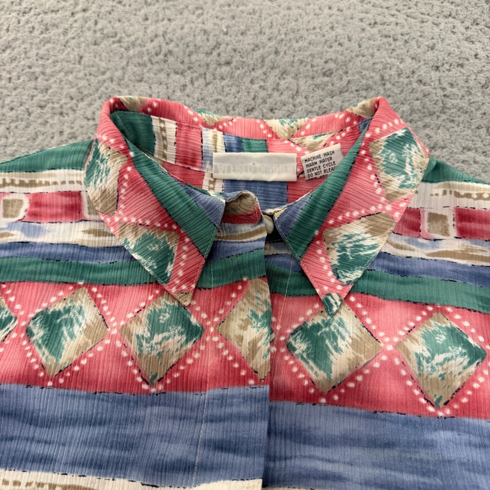 Alfred Dunner Shirt 12 Women Pink Blue Southwestern Geometric Button Up 90s - Picture 6 of 11